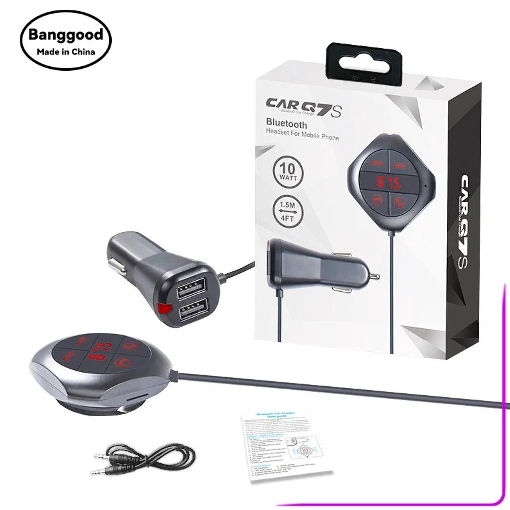 Q7S Car Bluetooth FM Transmitter Built-in 2.4A Car Charger, Support 3.5 Audio Output Card To Play Songs