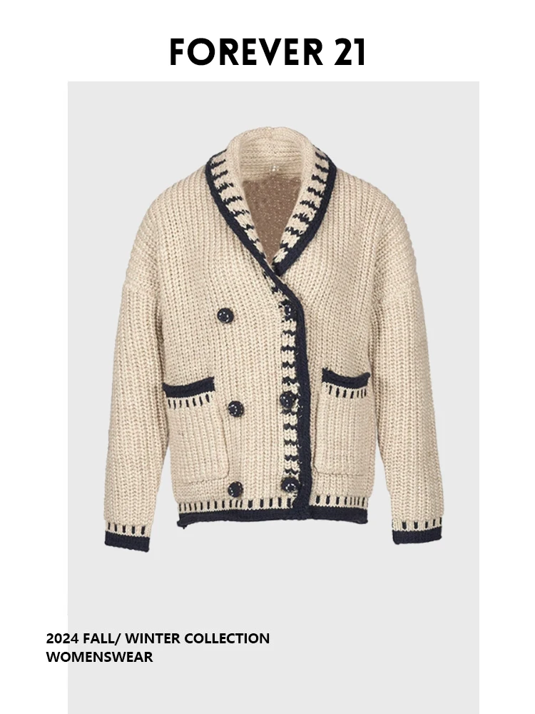 

Forever 2 Color Blo Knitted Long Sve Women's Cardigan Double Button Autumn Winter New Sle Commute Sle Camere