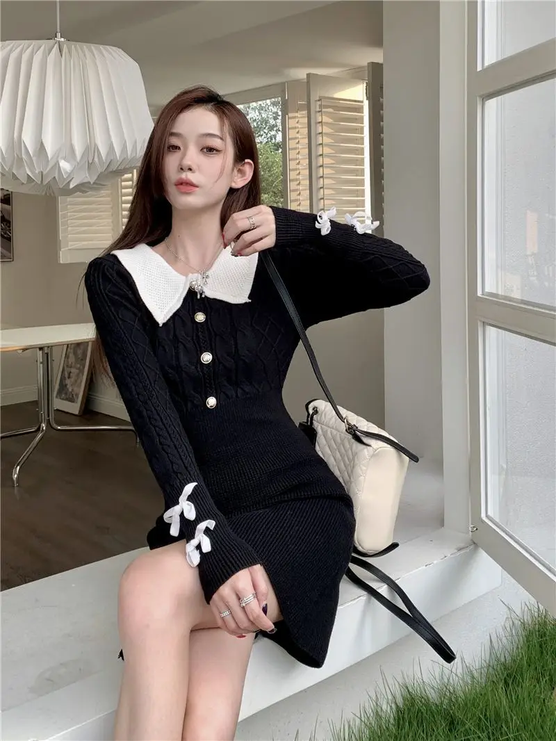 2024 Dress Women\'s Autumn and Winter New Collection Waist Cinching Spicy Girl Knitted Hip Hugging Skirt Short Skirt Gray Skirt