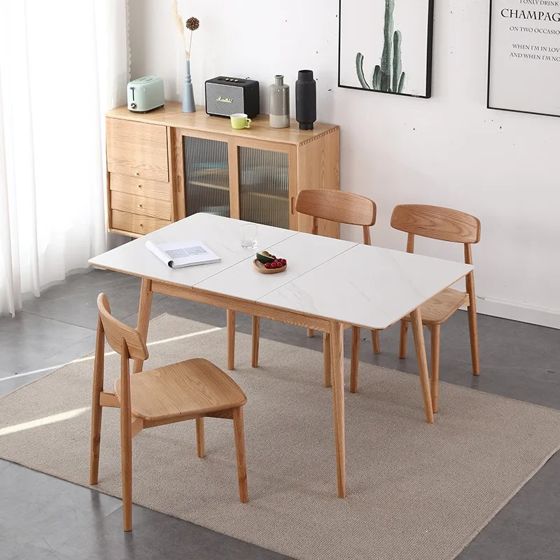 Oak Residential Small Dining Table Rectangular Folding Table Nordic Solid Wood Stretchable Jump Platform