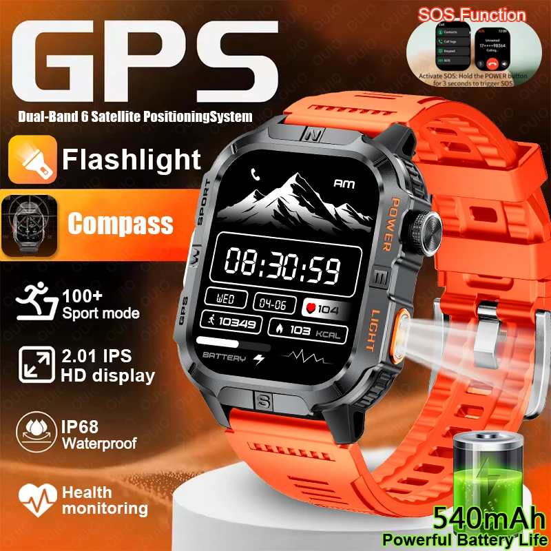 

Новые умные часы для активного отдыха с GPS, HD-дисплеем 2.01 дюйма, датчиком сердечного ритма, LED-фонариком, компасом, отслеживанием спортивных показателей, водонепроницаемостью IP68, аккумулятором 540 мАч