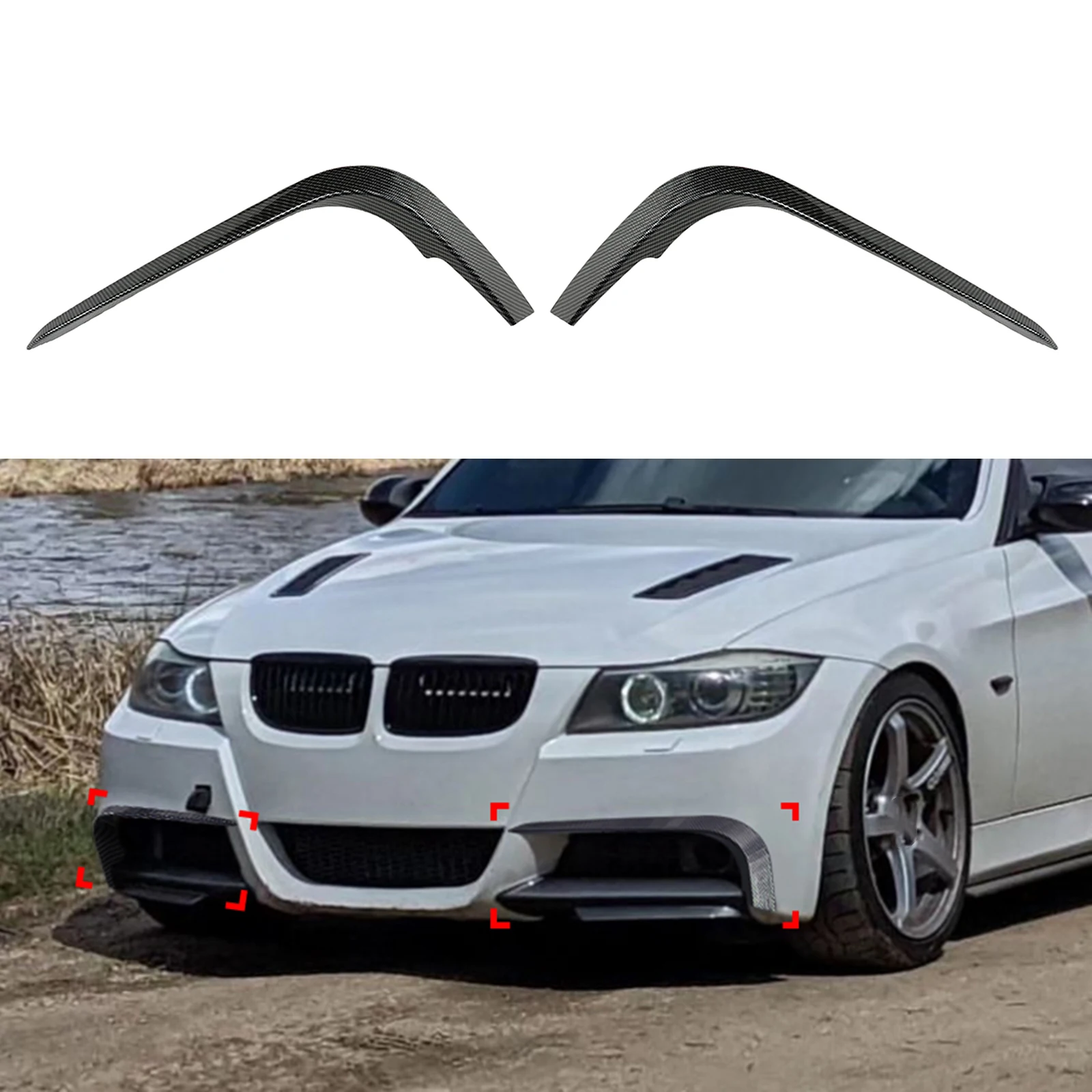 

Front Bumper Spoiler Splitter Side Air Vent Frame Cover Trim Canard For BMW 3 Series E90 E91 M Tech Pre-LCI 2005-2008 Sport