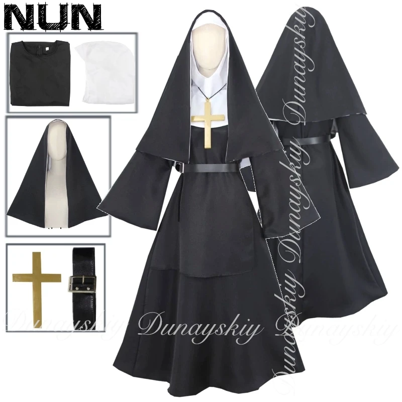 

THE NUN фильм монахиня косплей с черным платьем Хэллоуин призрак монахини сценический костюм призрак косплей костюм полный костюм