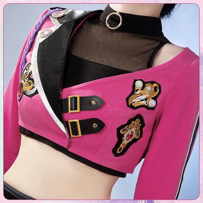 Gakuen iDOLMASTER Fighting My Way Hanami Saki Cosplay Costume Pink Jacket Skirt Outfit Custom Made