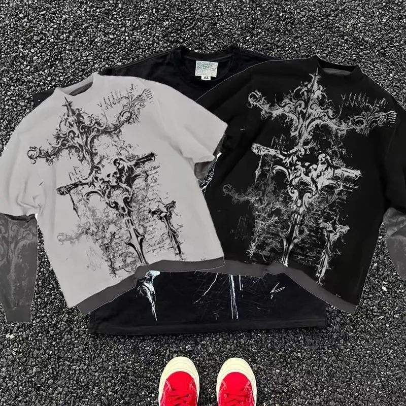 

Панк Southpole с длинным рукавом Мужская ретро готическая модная футболка большого размера с принтом американского черепа Осенние солнцезащитные топы