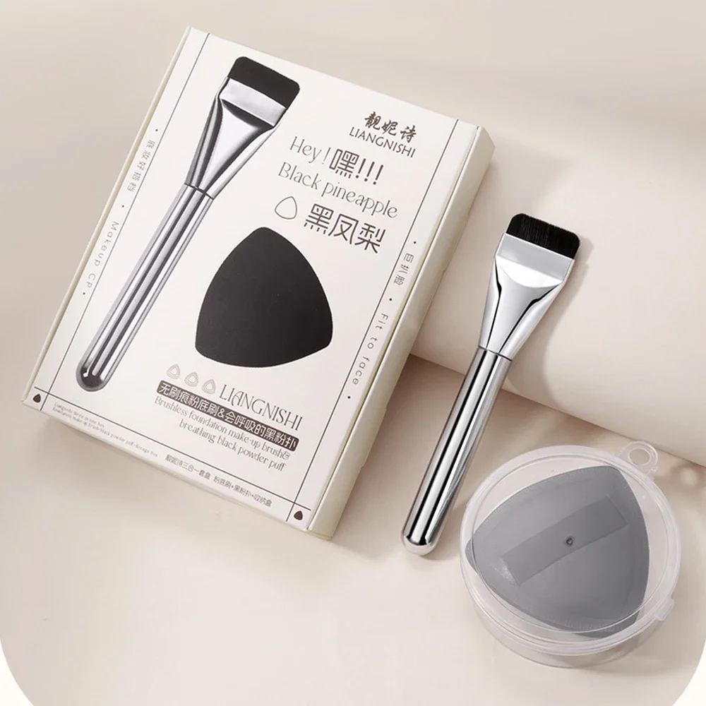 Linien förmiges Make-up-Pinsel-Puder-Puff-Set mit Aufbewahrung sbox für trockene und nasse schwarze Dreieck-Make-up-Puff-Kosmetik-Schönheits werkzeuge mit doppeltem Verwendung zweck