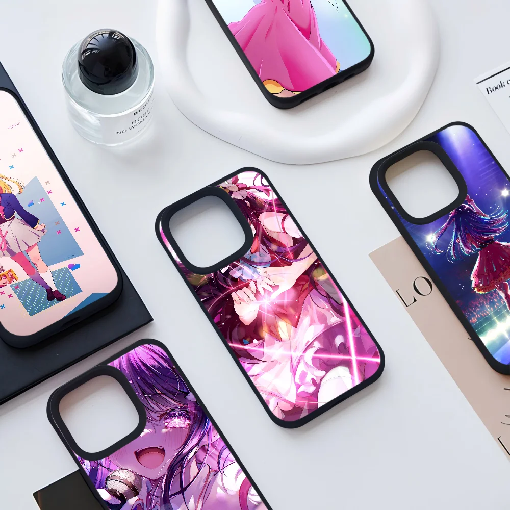 O-oshi No K- Ko Casing Ponsel Silikon Cair untuk Apple 16 15Promax Penutup Penuh Tahan Jatuh 16 15 14 13 Kulit Matte Terasa 11pro