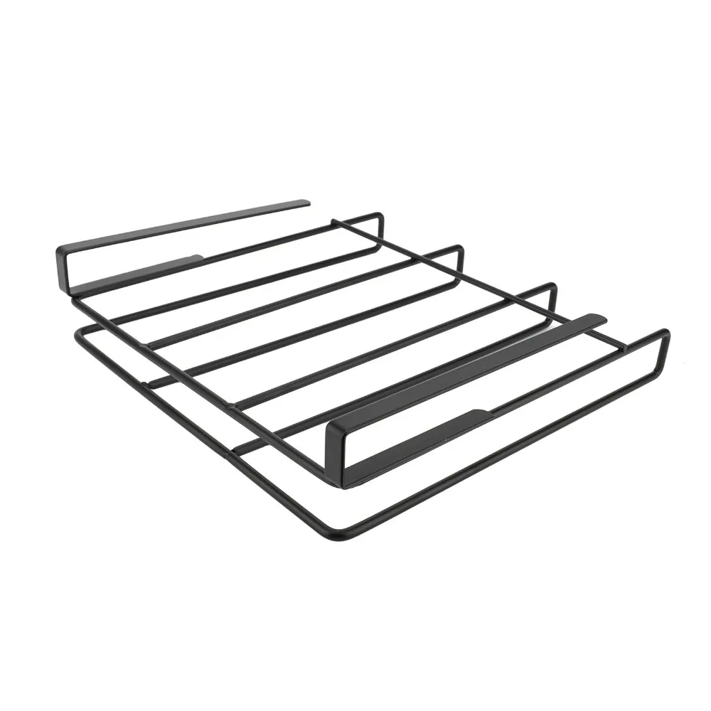 Carbon Steel Under Cabinet Rack 9.8×9.8×2.3in One-Layer Design Chopping Board Organizer Black Wall Mount Shelf