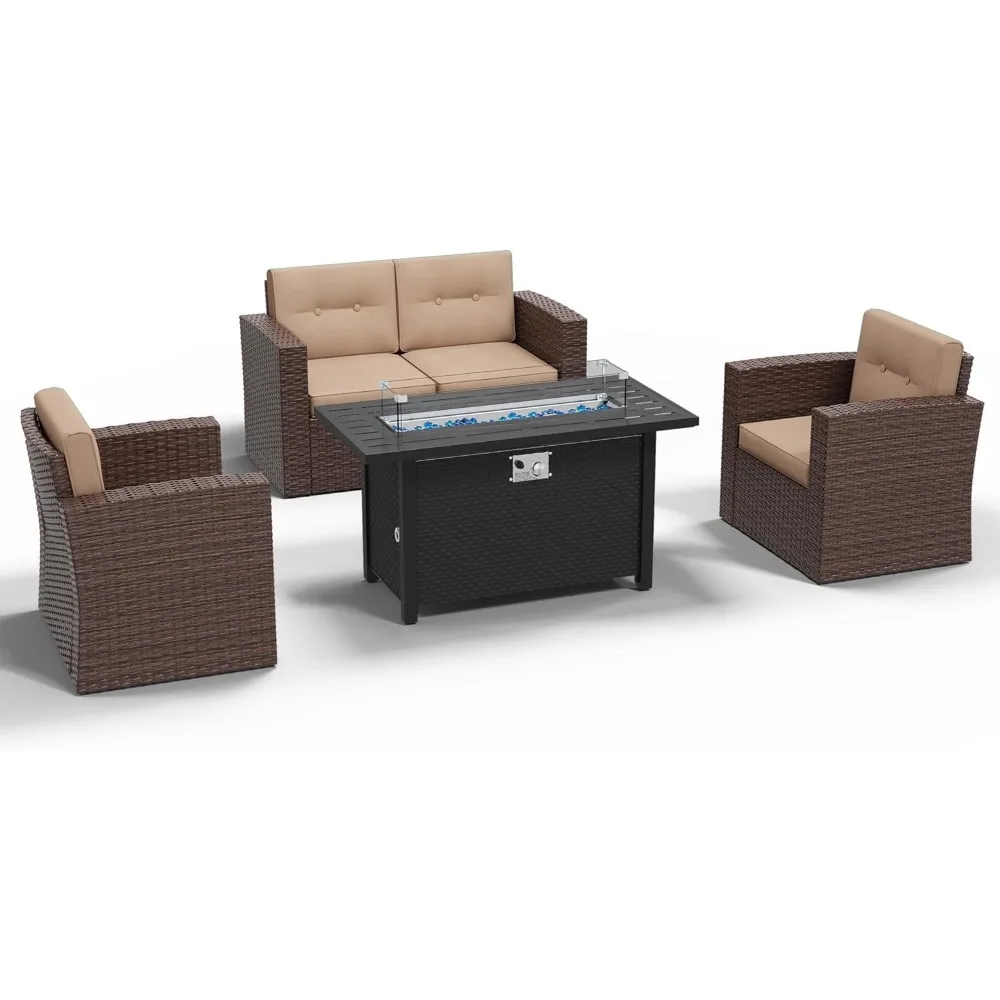 

Super Patio Outdoor Patio Furniture Set with 45" Fire Pit Table, 4 Pieces Rattan Patio Conversation Sets with 50,000 BTU Gas
