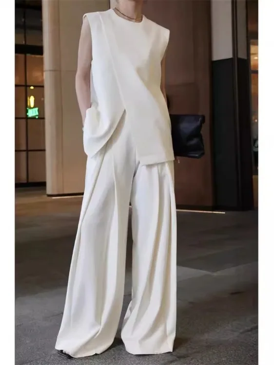 

Модный летний наряд, женский элитный костюм, повседневный широкий брюки, жилет, асимметричный дизайн, сестра Godd