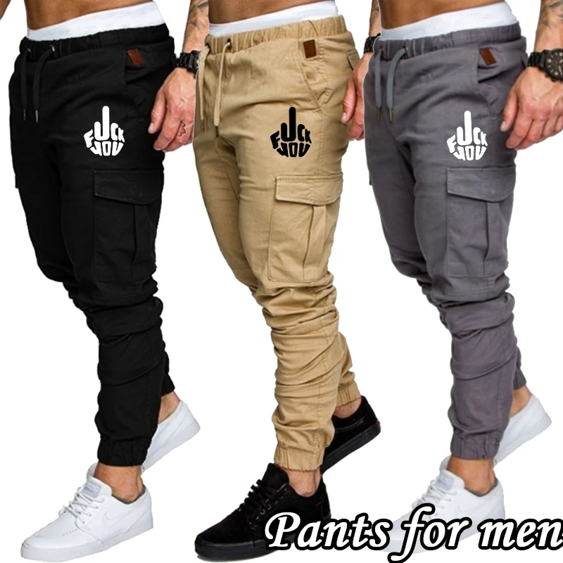 

Men's Fashion Sports Trousers Drawstring Jogging Pants Trousers Casual Multi Pockets Pants Sweatpants