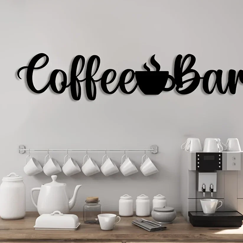 CIFBUY 1PC Coffee Bar Cursive Text Metal Wall Mount Art Iron Hanging Sculpture For Kitchen Cafe Home Decor Unique Gift