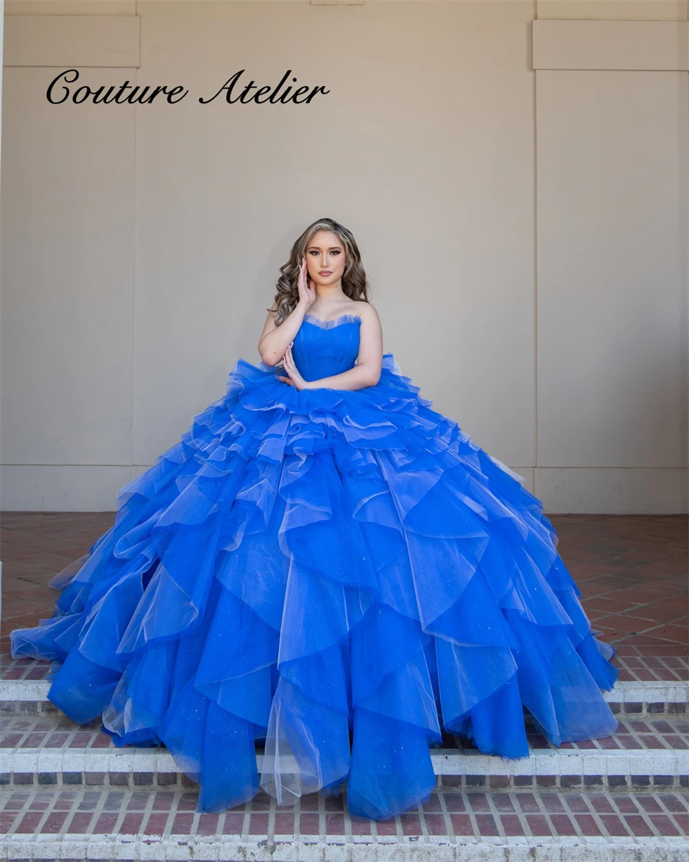 

Blue Tulle Ruched Ruffles 15 Quinceanera Dresses 2025 Lace-up Princess Ball Gown Sweetheart Graduation Party Dress Customized