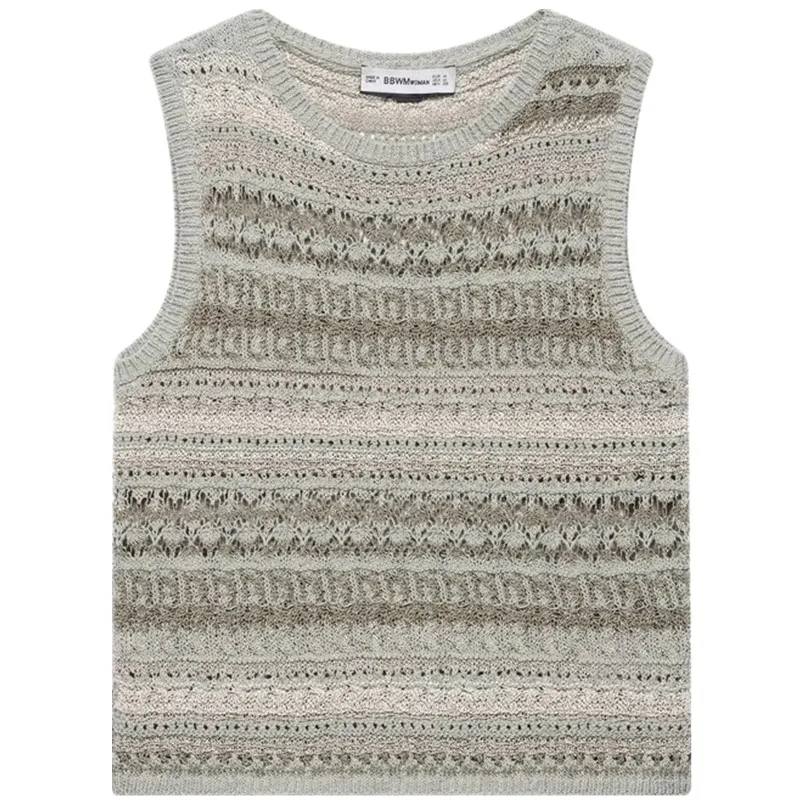 

Summer 2025 Women's Faion Knitted Svel round Ne Top Texture All-Match Simple Sle Commute Sle ort Length