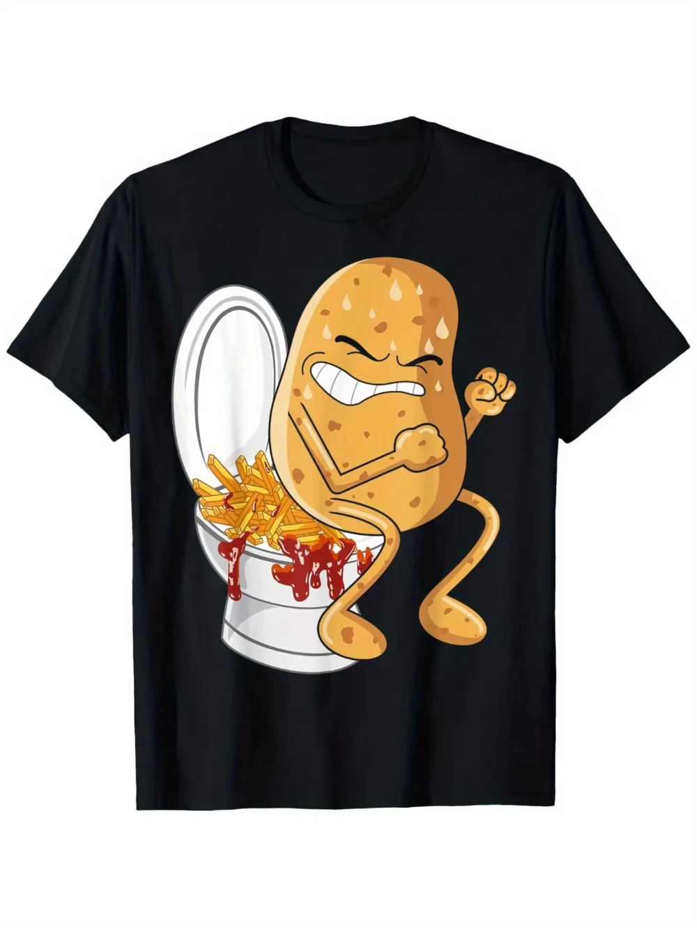 Men's T-Shirt Funny Potato Chip Pattern T-Shirt Tops Breathable Unisex Short Sleeve Casual Shirt Women's Shirts Kids Tshirt