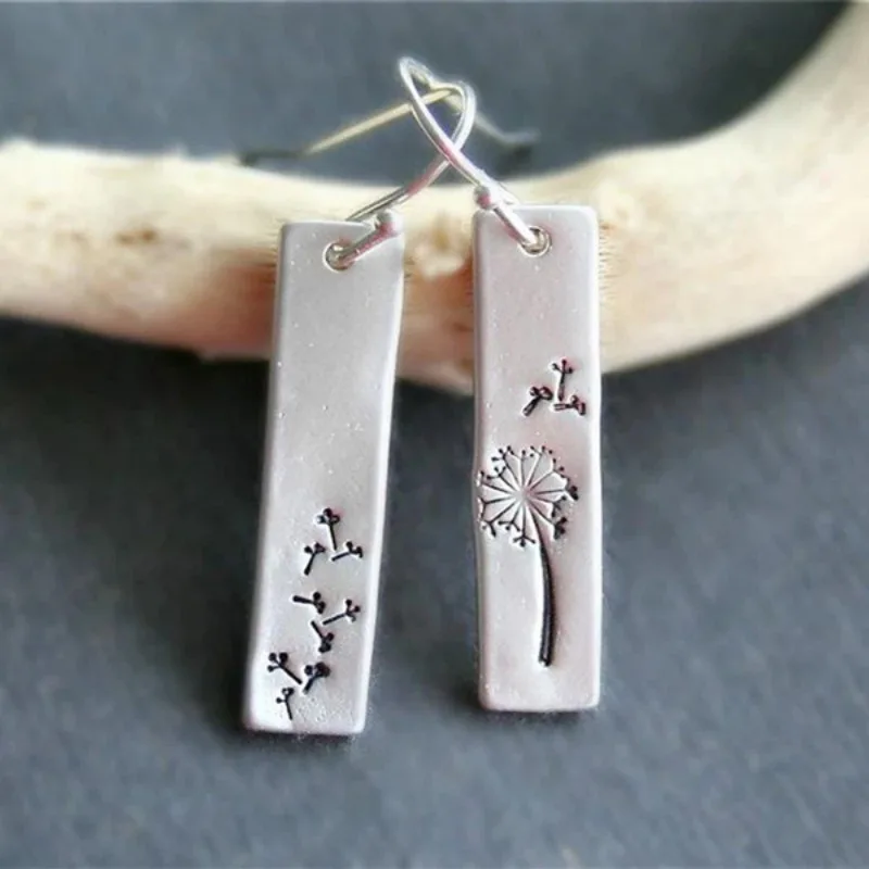 Pendientes colgantes minimalistas JK con barra vertical y diseño de diente de león en relieve para mujer, delicados pendientes inspirados en la naturaleza para bodas, regalo para novias y damas de oficina, ideales para Pascua, Acción de Gracias, bodas en el jardín y picnics de primavera.