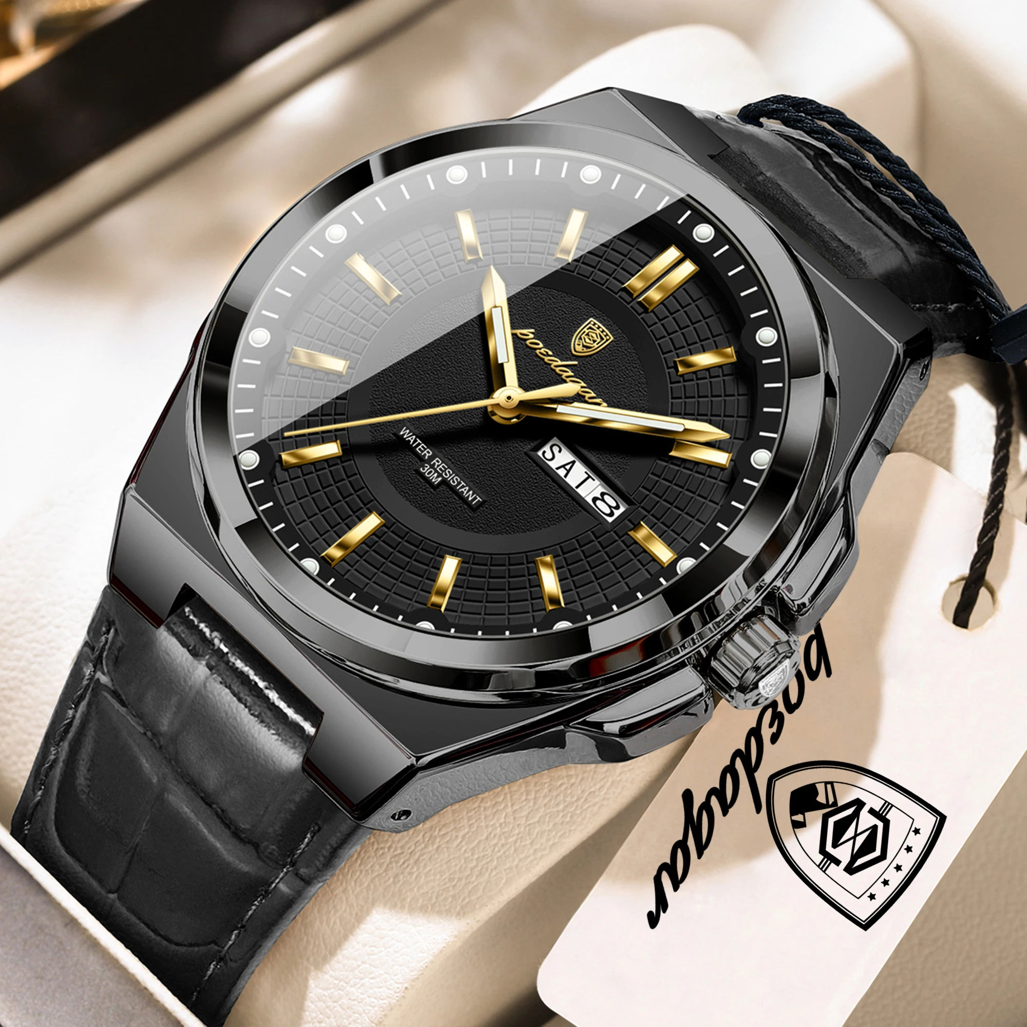 Men's Waterproof Business Quartz Watch with Leather Band