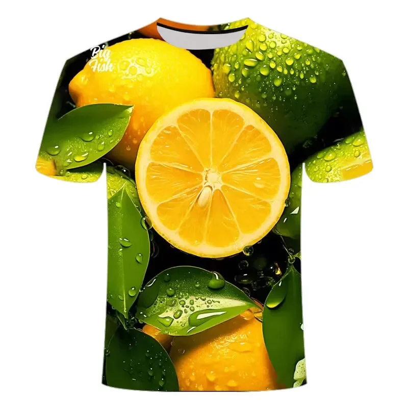 Nueva camiseta 3D de frutas, limón, naranja, estampado, camisetas gráficas de frutas de dragón arándano para hombres, camisetas Kawaiian de verano, ropa