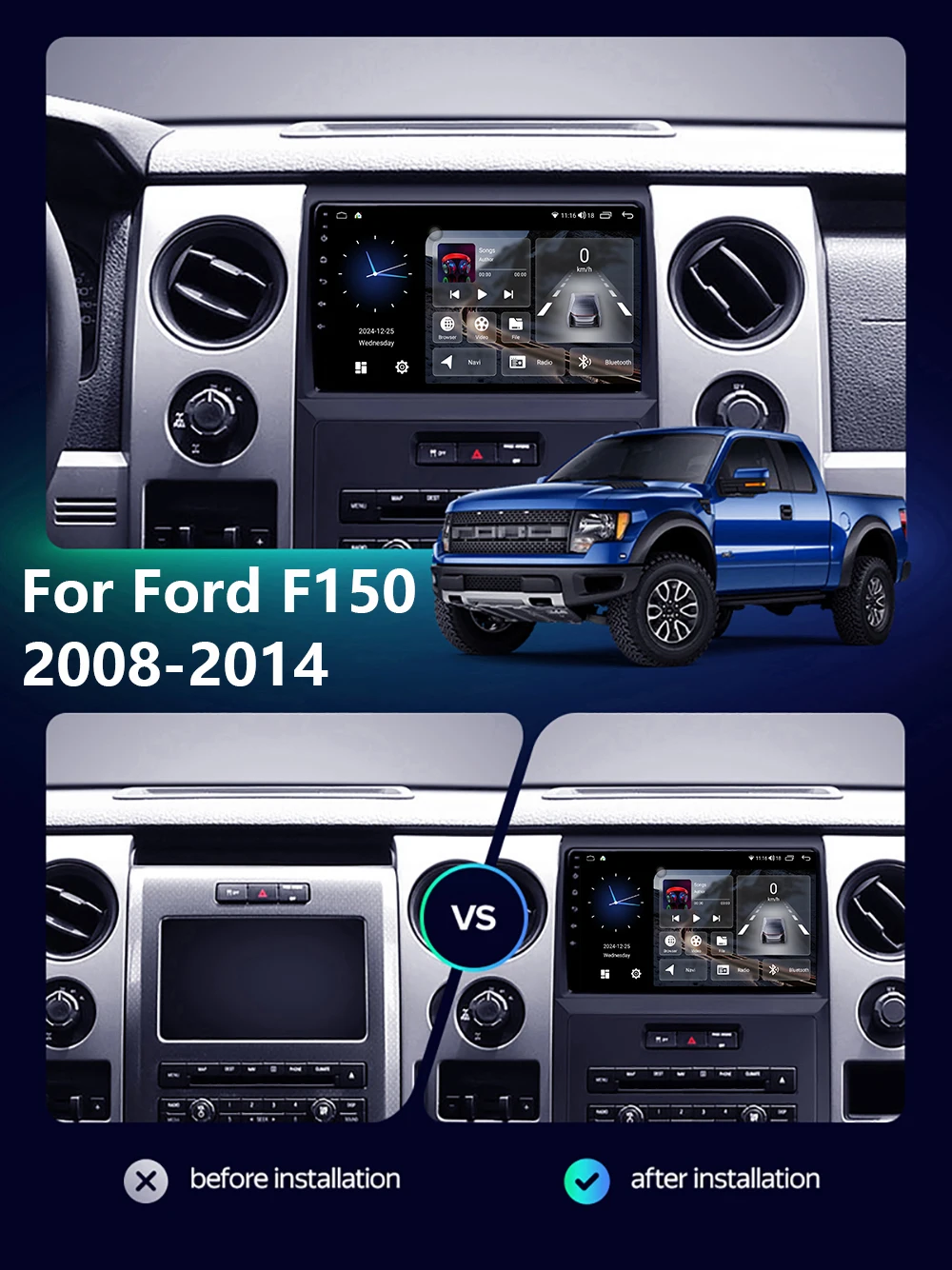 Wireless Carplay Car Radio For Ford F150 P415 Raptor 2008 - 2013 2014 Android15 Autoradio Multimedia Player Stereo NavigationGPS