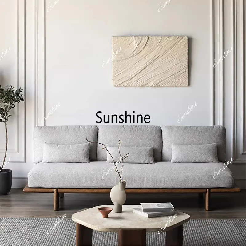 

Modern simple small apartment living room double three people without armrests solid wood sofa
