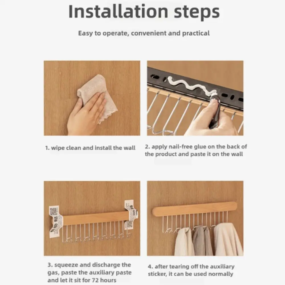 

Multifunctional Clothes Hanger Bar Wood Material 12 Hooks Wardrobe Sliding Rack 8 Hooks Space Saving Retractable Hanger