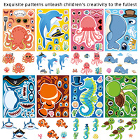 8 Sheets Marine Animal Face Change Puzzle Stickers Octopus Whale Shark Turtle DIY Crafts for Kids Educational Learning Toys