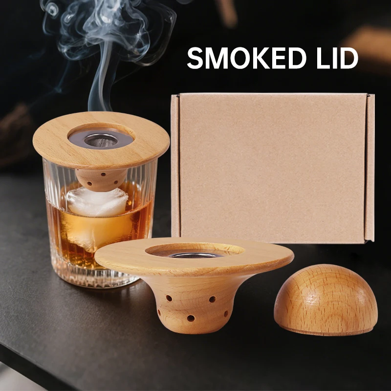 Ahumador de madera para cócteles, Kit para ahumar, whisky, capucha de madera ahumada, ahumador con molde para cubitos de hielo para bebidas, accesorios de cocina y Bar