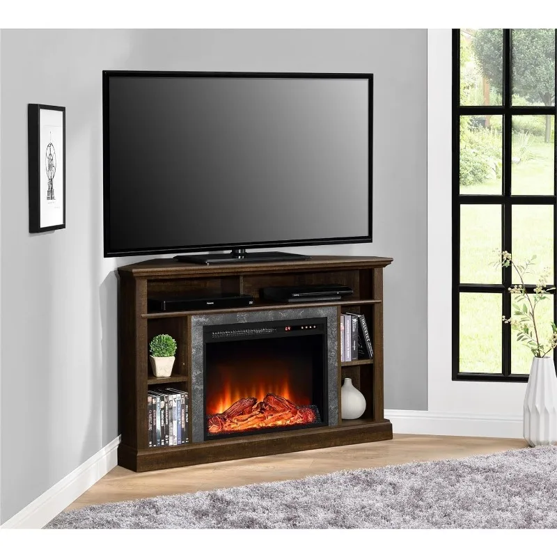 Overland Fireplace TV Stand for TVs up to 50 Inch, Replaceable Electric Fireplace Insert Heater, Remote Control, Timer,