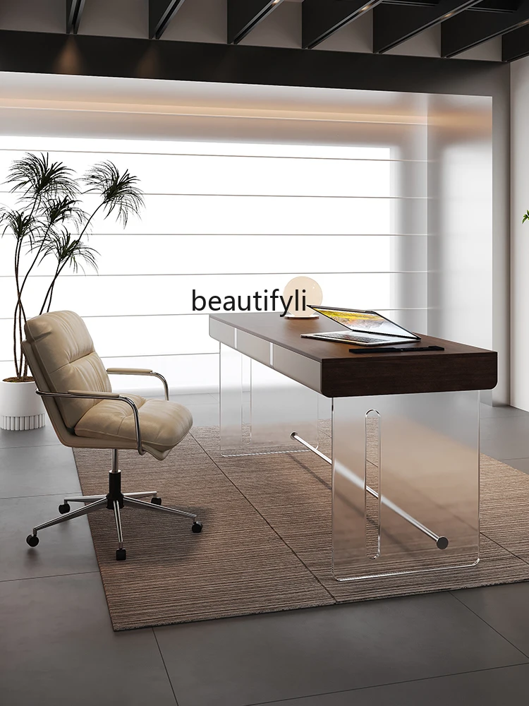 Solid Wood Desk Study Home Designer Light Luxury Modern Simple High-Grade Acrylic Suspension Computer Desk