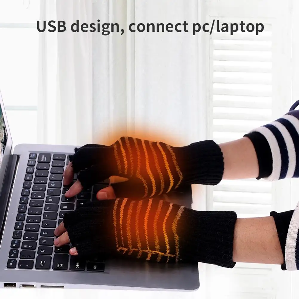 قفازات USB ساخنة لفصل الشتاء - قفازات نصف أصابع 5 فولت للرجال والنساء، تحافظ على الدفء في الطقس البارد