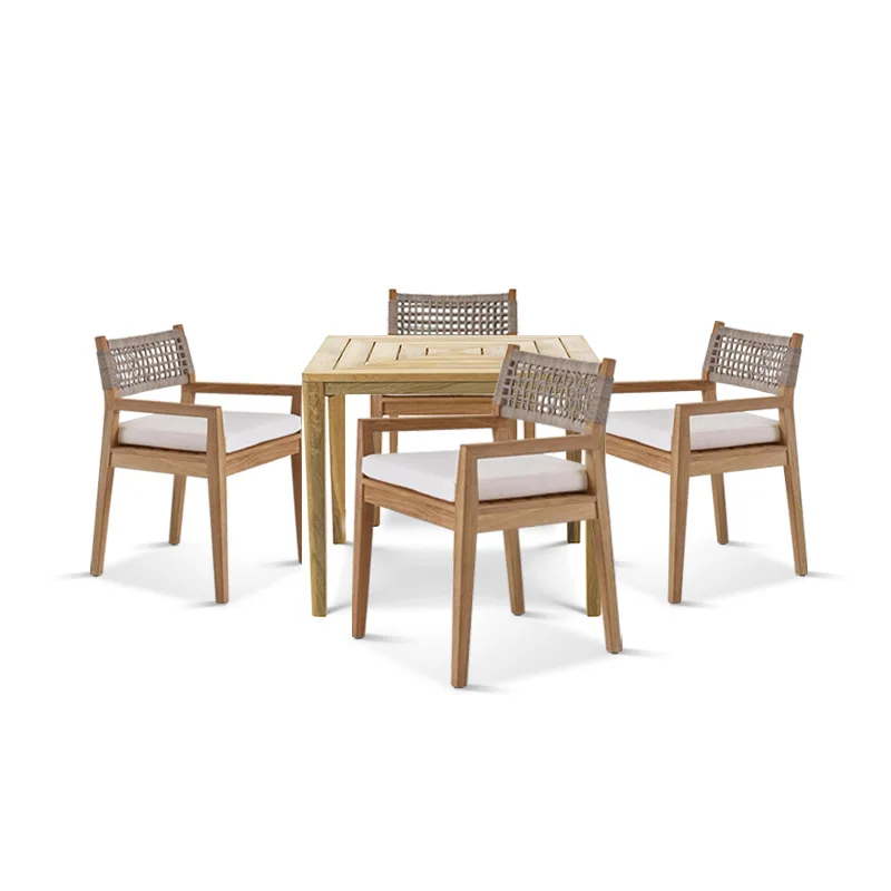 Custom outdoor courtyard tables and chairs rattan outdoor garden leisure chairs terrace furniture cross-border villa teak dining