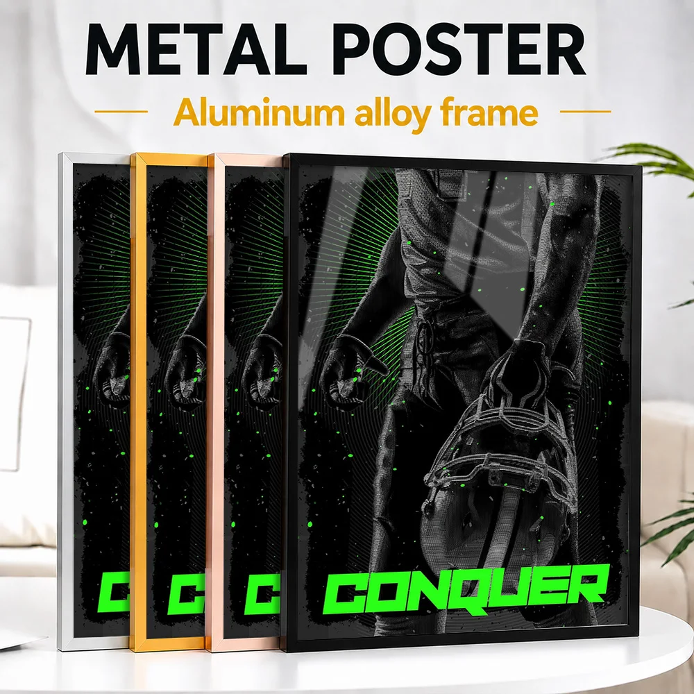 Conquer American Football Framed Metal Poster Personalized Photo Modern Team Style Wall Art For Living Room Memorable Fan Gift