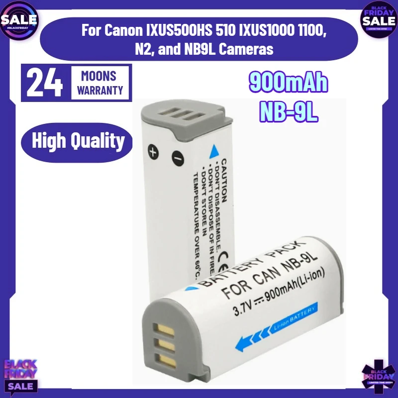 2PCS 900mAh NB-9L Camera Battery for Canon IXUS500HS 510 IXUS1000 1100, N2, and NB9L Cameras