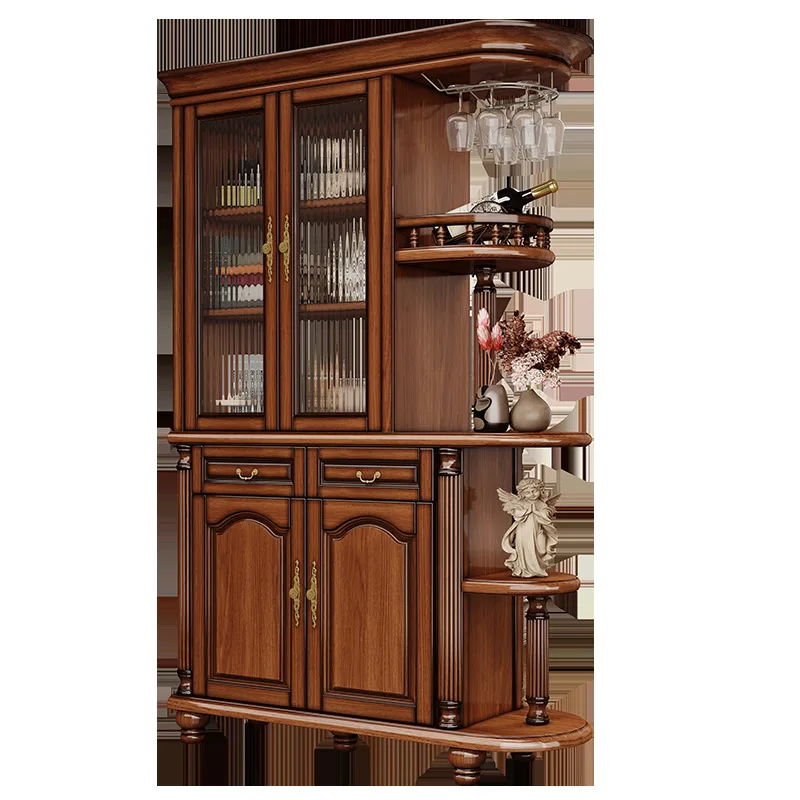 

American solid wood, retro wine cabinet, double-sided entrance of storage foyer, living room partition light luxury dining side