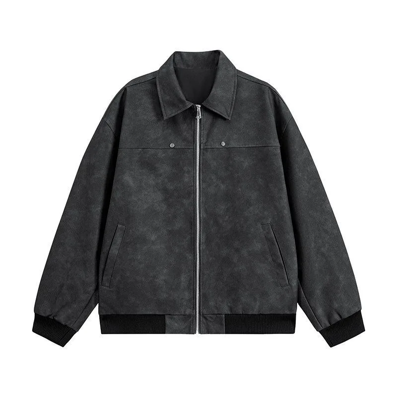2026 Autumn Coffee Tie-dyed Pu Leather Jacket Men's and Women Spring American Retro Short Baseball Jersey Cleanfit Flight Jacket