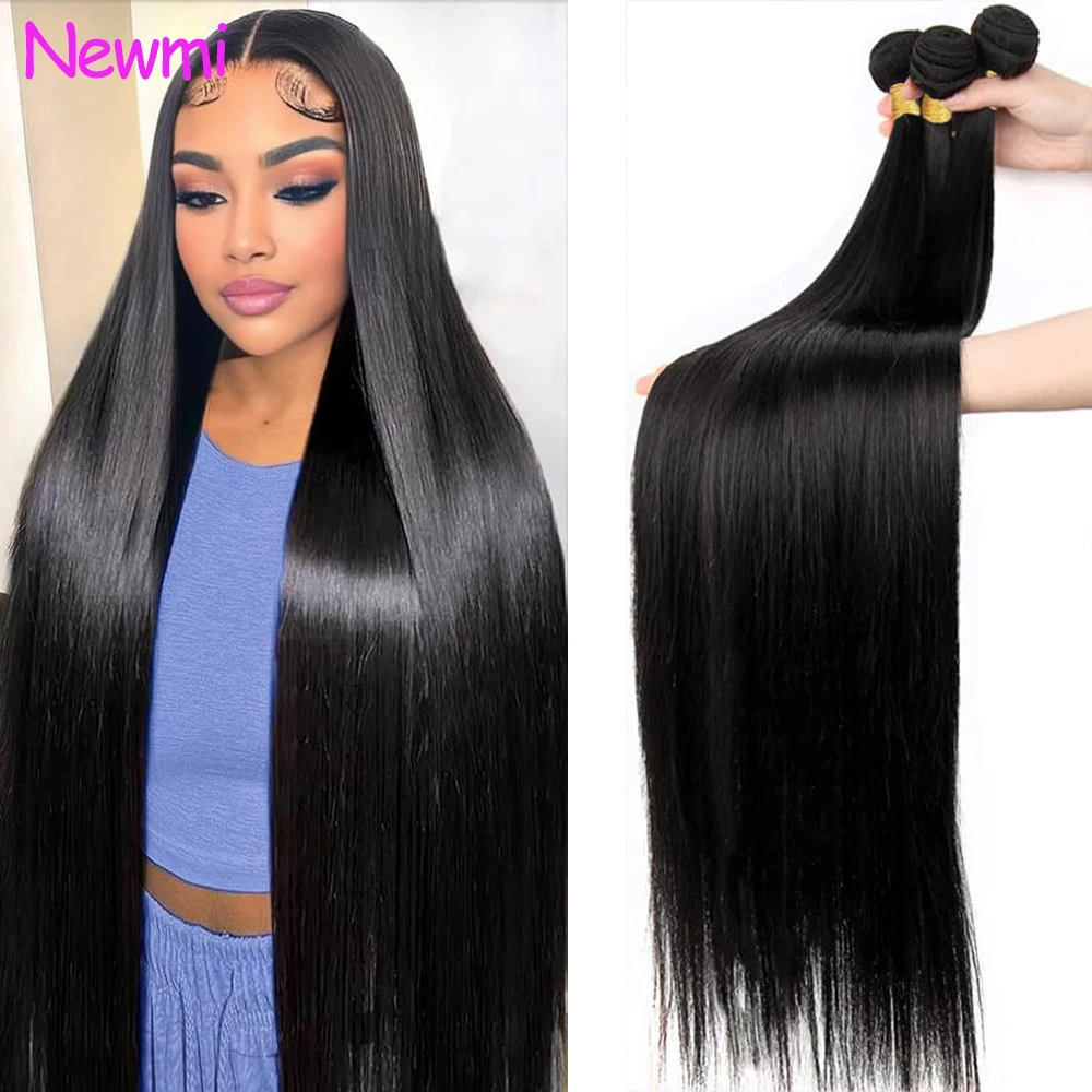

Наборы прямых прядей из натуральных человеческих волос Newmi, 30 дюймов, 100% необработанные бразильские натуральные волосы для женщин, 3 шт. в наборе