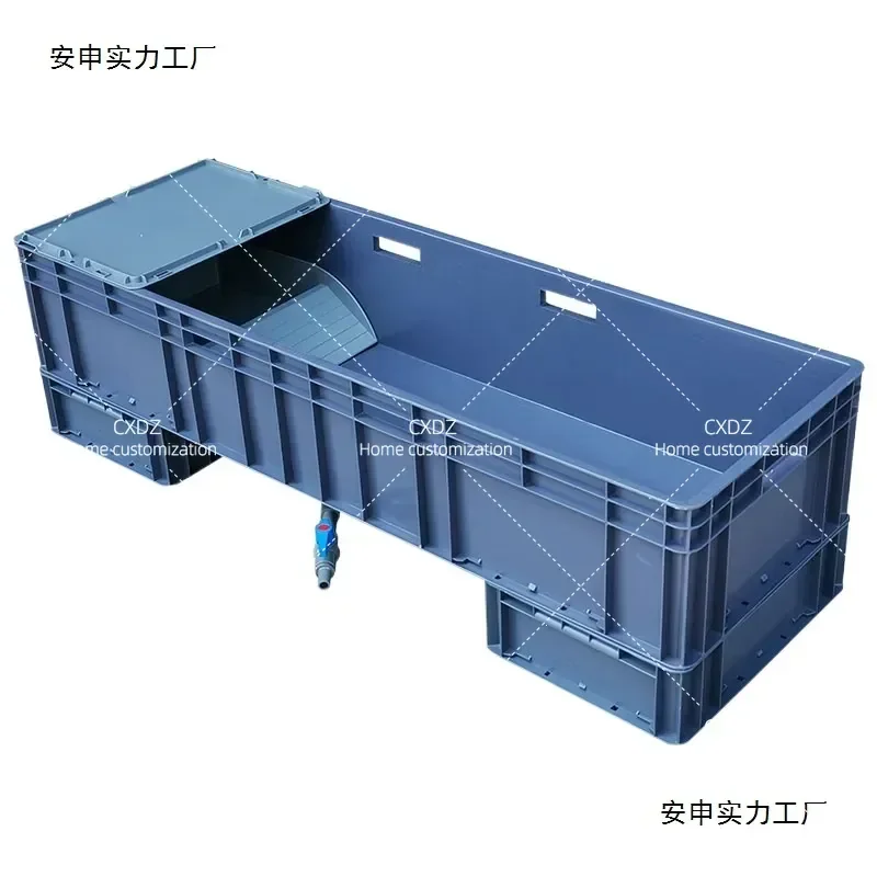 SS Plastic Turtle Tank with Bottom Drainage Land Water Area Sand Pond Ladder Drying Platform for Brazilian Turtle Breeding Basin