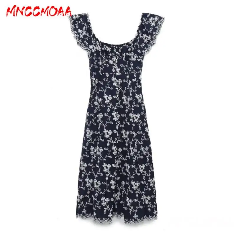 

MNCCMOAA-Women's Vintage Embroidery Hollow Out Midi Dress, Casual Sleeveless Party Dresses, New Fashion, Summer, 2024