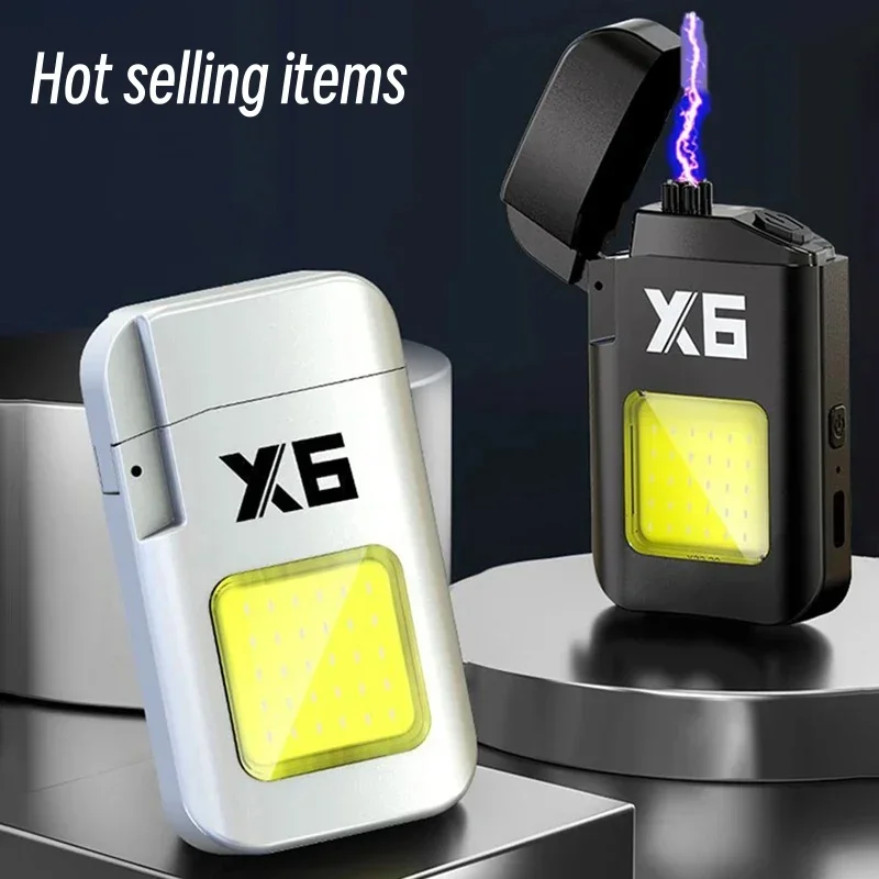 

New Upgraded COB Lighting With Lights USB Pulse Lighter Outdoor Windproof Rechargeable Cigarette Double Arc Lighter Men's Gifts