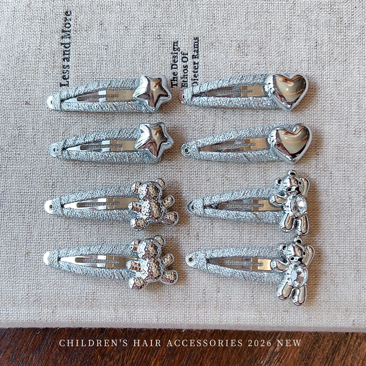 2 Stück/Set, niedliche Haarspangen mit Bären-, Herz- und Sternmotiven, silberfarbene Metall-BB-Haarspangen, Mädchen-Haarspangen, Kinder-Haarschmuck. – Detail 3