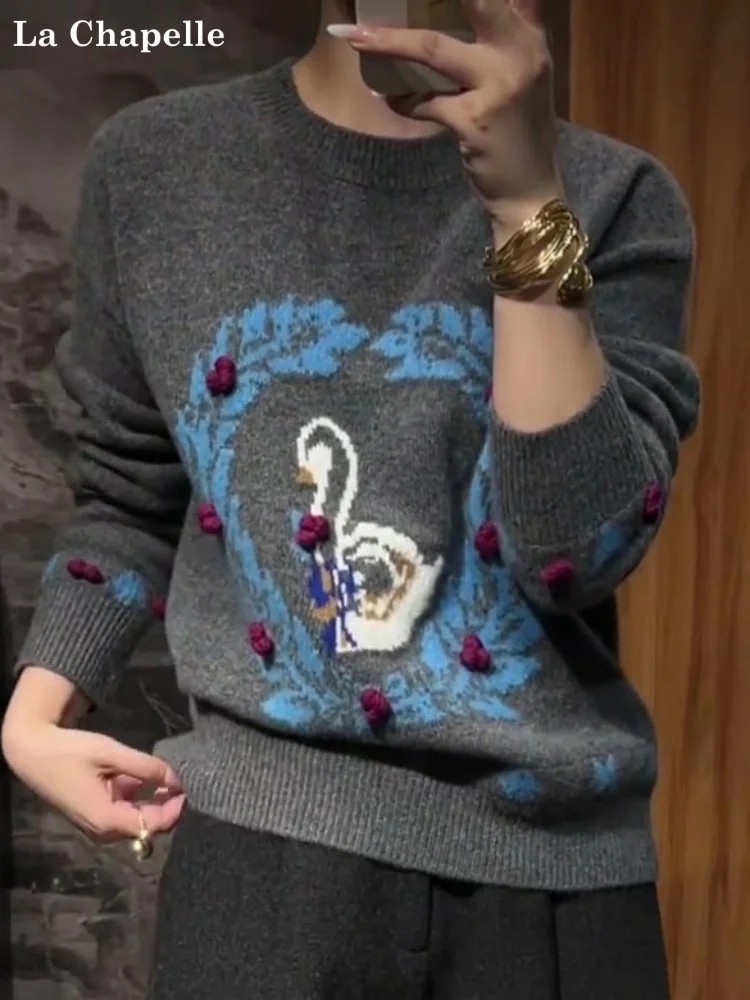 

Вязаный свитер La Chapelle с мультяшным принтом, женский модный повседневный свитер на весну, осень, зиму, новинка, вязаный топ