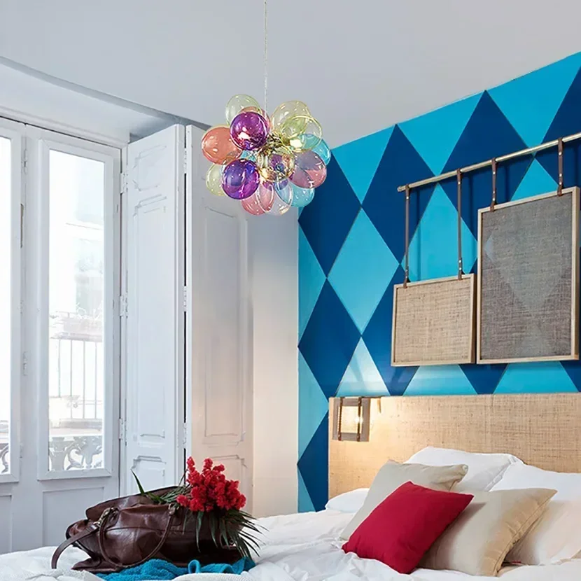 LED Balloon Chandelier Colorful Glass Ball Bubble Ceiling Lamp For Living Room Bedroom Home Decoration Hanging Light New