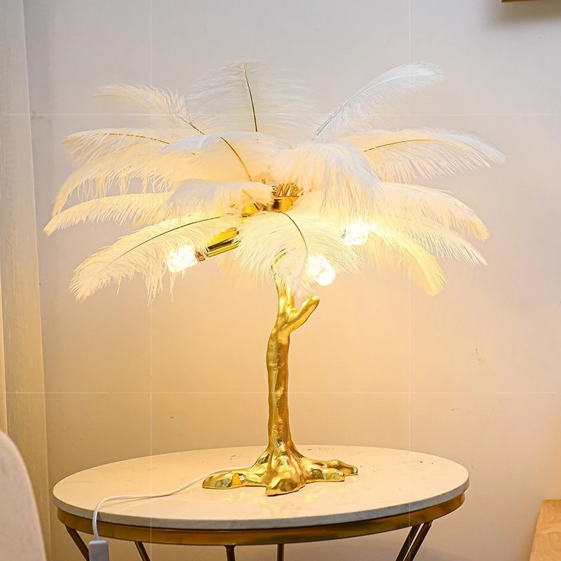 Modern Creativity Ostrich Feather Table Lamps Living Room Standing Fixture Home Decor Bedroom Kids Study Desk Bedside Lights