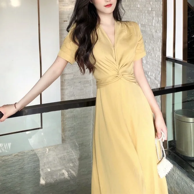 

2024 Women's Clothing Dress waist temperament retro elegant long skirt Spring Summer New 0809