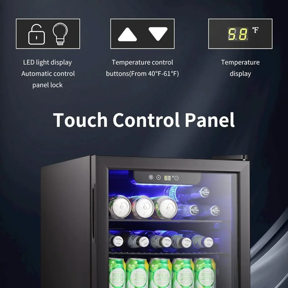 i Fridge-95 Can Beverage Refrigerator Wine Cooler Clear Front Glass Door Small Drink Touch Screen for Soda Bee