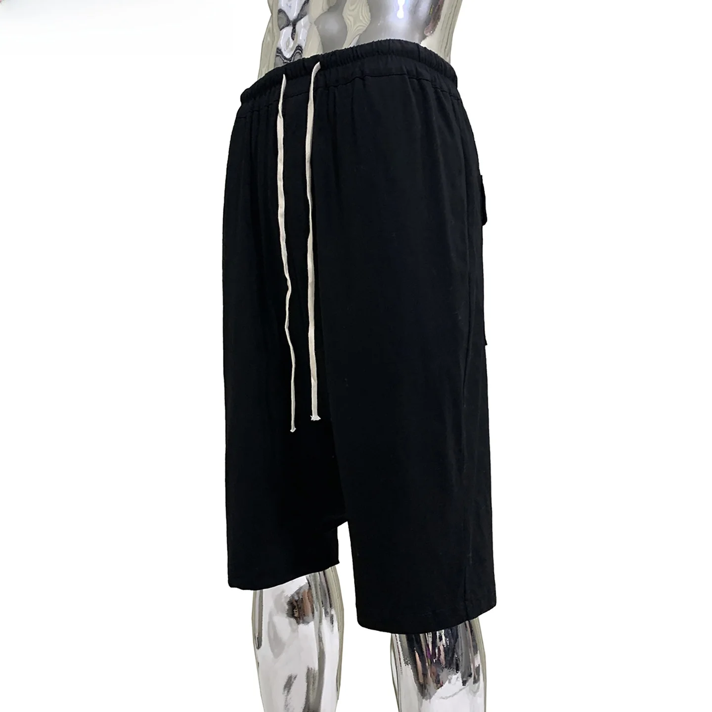 Nerazzurri Men's Elastic Waist Drawstring Harlan Loose Low-Cut Loose Pants Black Over-Knee Five-Quarter Cotton Casual Shorts