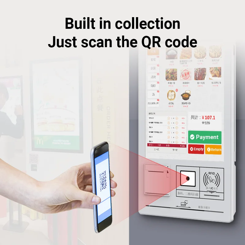 21.5 inch Self-order Kiosk Fast Food Order Machine Bill Payment Ordering self service kiosk With IC/ID card QR code