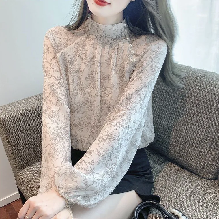 New Chinese Style Long Sleeve Floral  Shirt Women's Spring Fashion Retro Straight Cut Inner Lined Soft Silk Shirt