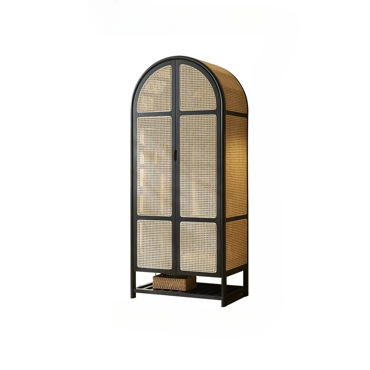 

Nordic Solid Wood Rattan Wardrobe Storage Cabinet Vintage Arched Dome Vertical Hinged Door Storage Cabinet