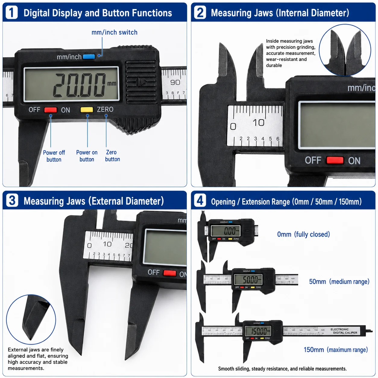 0-150mm Carbon Fiber Digital Vernier Caliper, Dual MM/INCH Unit, Measure Inner/Outer Diameter of Jewelry, Hardware Mechanical Pa
